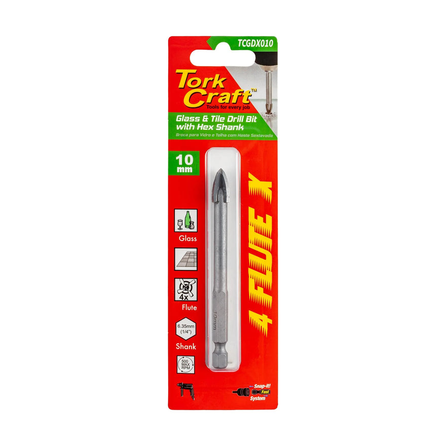 Tork Craft Glass & Tile Drill 10mm 4 Flute With Hex Shank - image 01