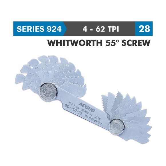 Accud Pitch Gauge 4-62Tpi 28 Leaves Whitworth 55° Screw 0.07mm Accuracy - image 01
