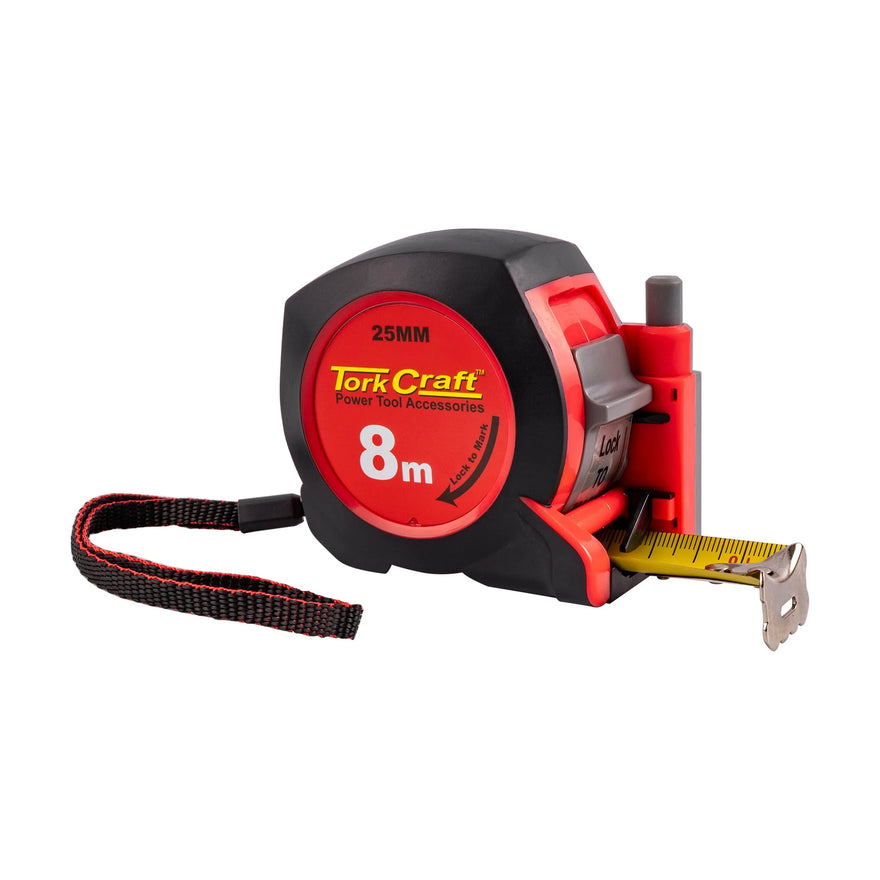 Tork Craft Measuring Tape With Marker 8m X 25mm Rubber Casing Matt Finish - image 01