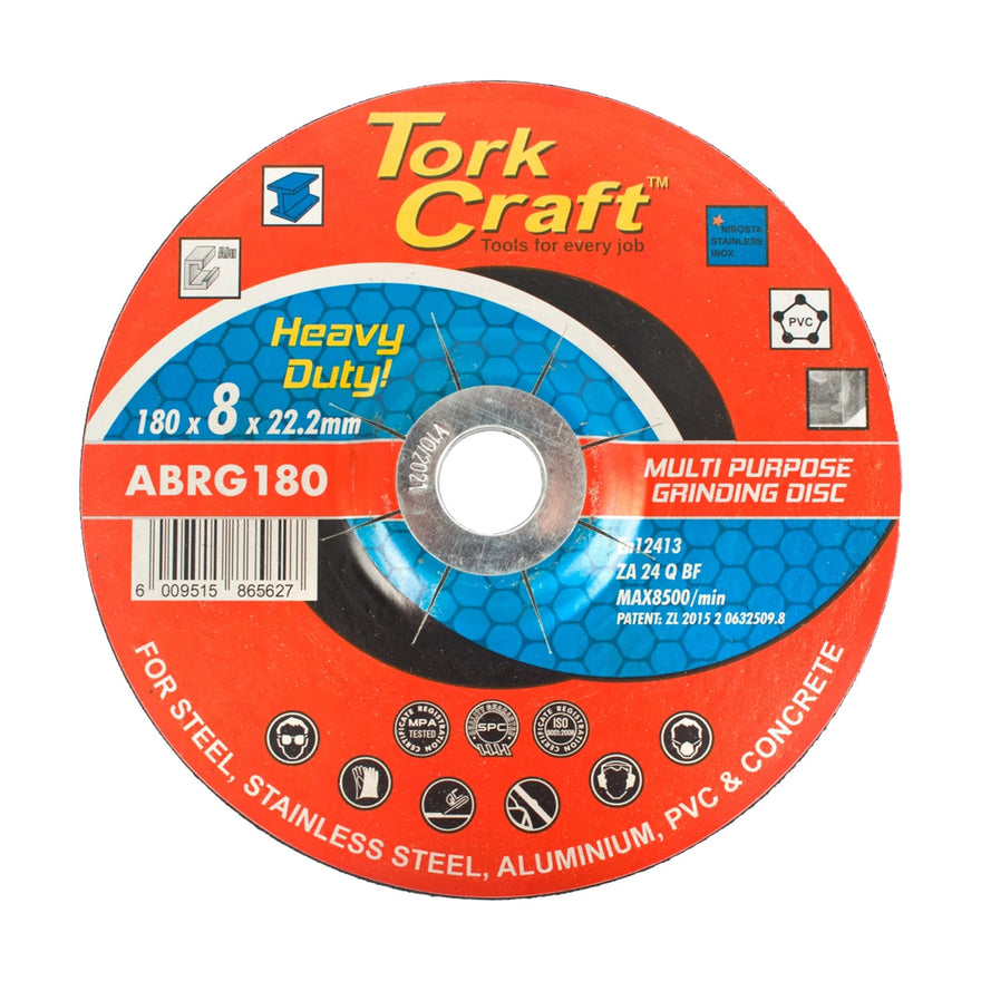 Tork Craft Grinding Disc For Steel 180 X 8.0 X 22.2mm Steel Stainless Steel Concrete Multi - image 01