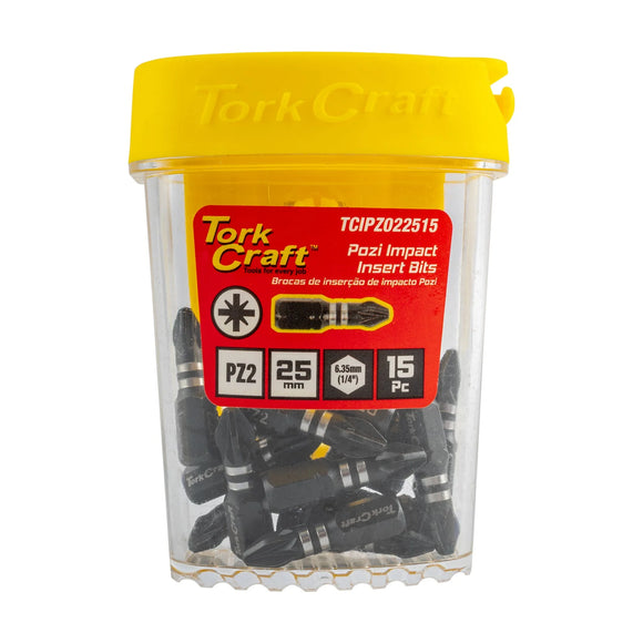 Tork Craft Bit Impact Pozi.2 X 25mm Insert 15pc Tic Tac Case Pz2 - image 01