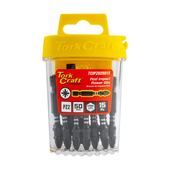 Tork Craft Bit Impact Pozi.2 X 50mm Insert 15pc Tic Tac Case Pz2 - image 01