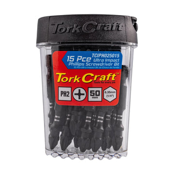 Tork Craft Bit Impact Philips 2 X 50mm Power 15pc Tic Tac Case PH2 - image 01