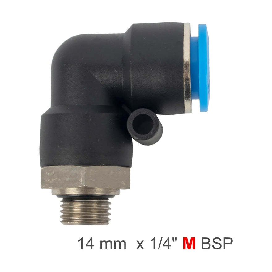 AirCraft Elbow With O-Ring 14mm-1/4' M PU Hose Fitting - image 01