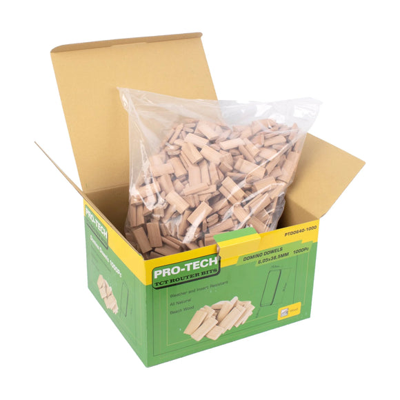 Pro-Tech Beech Wood Domino Tenons – 6 x 40mm, 1000 Pack Box - image 01