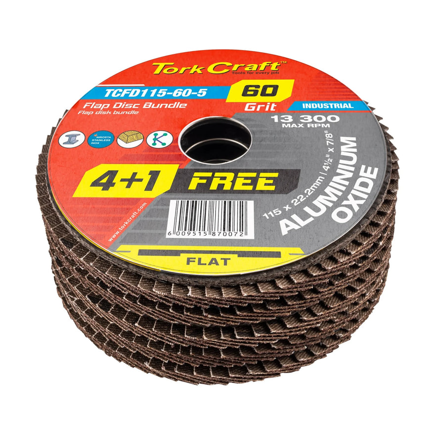 Tork Craft Flap Sanding Disc 115mm 60 Grit 4+1 Free - image 01