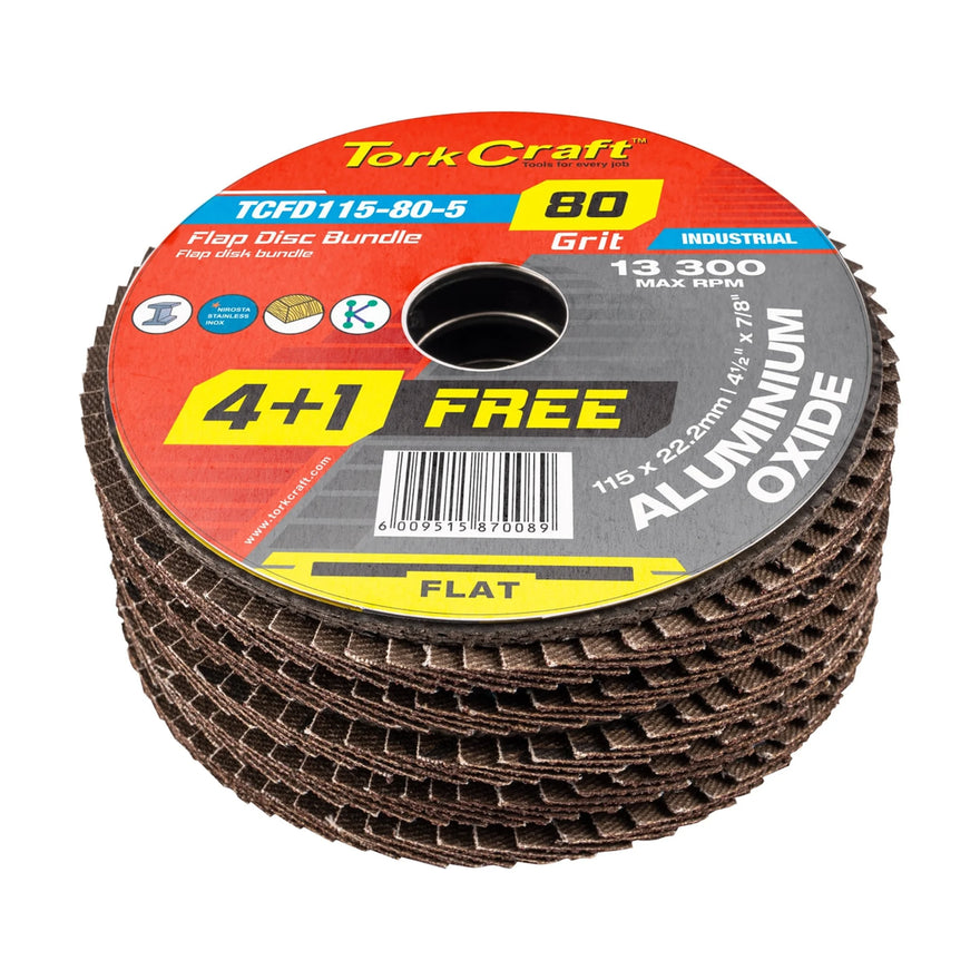 Tork Craft Flap Sanding Disc 115mm 80 Grit 4+1 Free - image 01