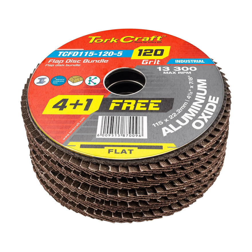 Tork Craft Flap Sanding Disc 115mm 120 Grit 4+1 Free - image 01