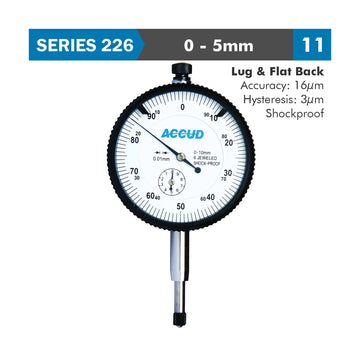 Accud Shockproof Dial Indicator 5mm Graduation 0.01mm Lug & Flat Back - image 01
