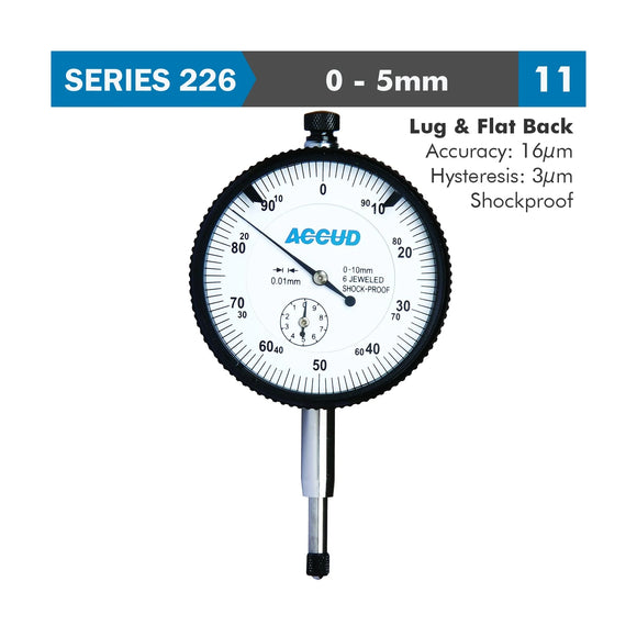 Accud Shockproof Dial Indicator 5mm Graduation 0.01mm Lug & Flat Back - image 01