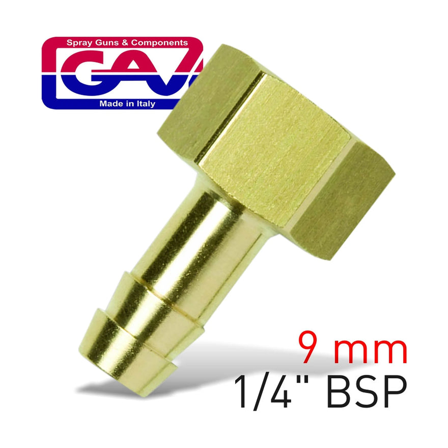 GAV Brass Hose Tail 1/4 Female x 9mm - image 01