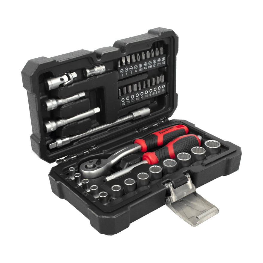 Tork Craft Socket & Ratchet Drive Set 40pc 1/4' CRV 12 Point 4 4.5 5 5.5 6-14mm - image 01