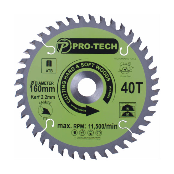 Pro-Tech TCT Circular Saw Blade 160 x 2.2 x 20mm 40T – Wood Cutting - image 01