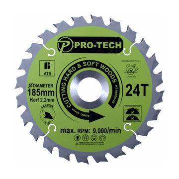 Pro-Tech TCT Circular Saw Blade 185 x 2.2 x 30mm 24T – Wood Cutting - image 01