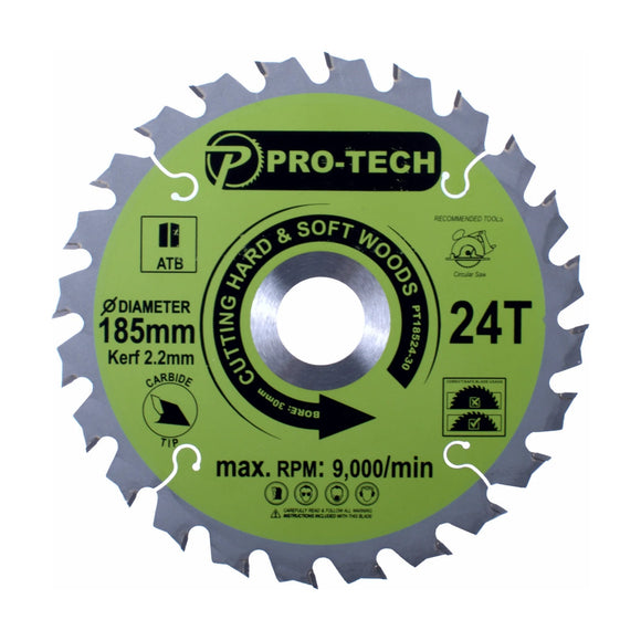 Pro-Tech TCT Circular Saw Blade 185 x 2.2 x 30mm 24T – Wood Cutting - image 01