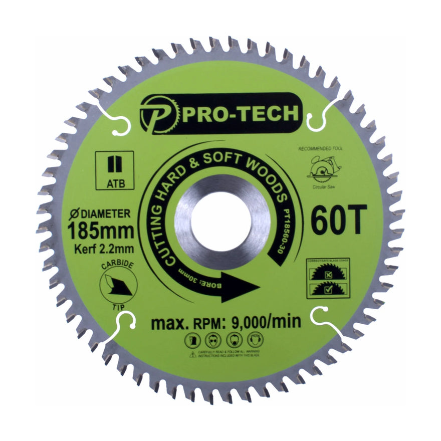 Pro-Tech TCT Circular Saw Blade 185 x 2.2 x 30mm 60T – Wood Cutting - image 01