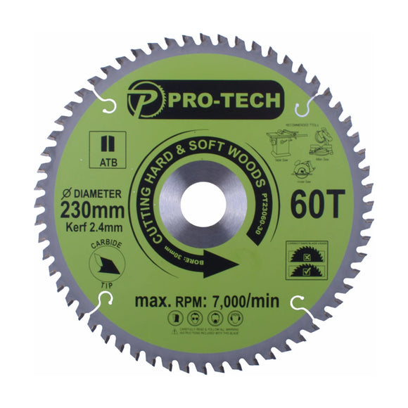 Pro-Tech TCT Circular Saw Blade 230 x 2.4 x 30mm 60T – Wood Cutting - image 01