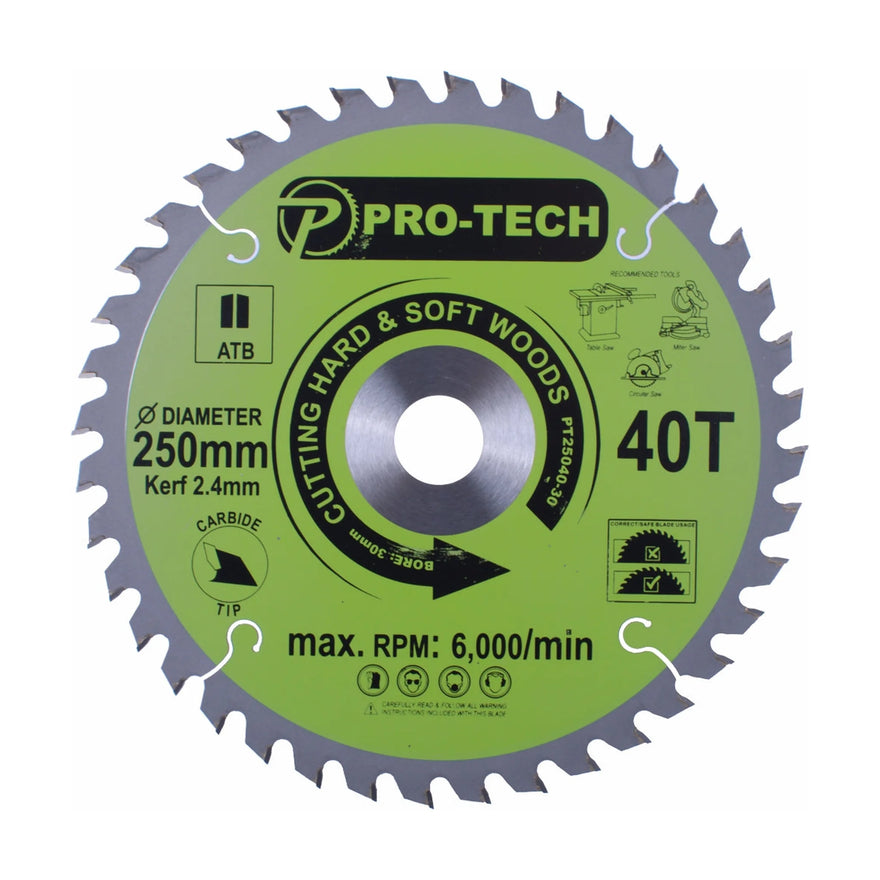 Pro-Tech TCT Circular Saw Blade 250 x 2.4 x 30mm 40T – Wood Cutting - image 01