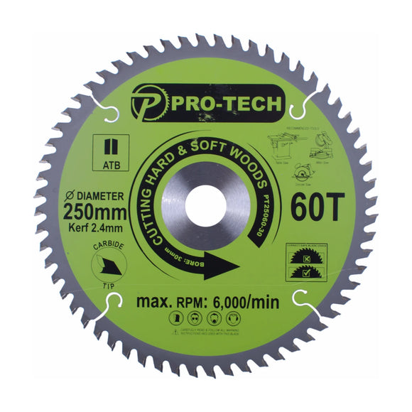 Pro-Tech TCT Circular Saw Blade 250 x 2.4 x 30mm 60T – Wood Cutting - image 01