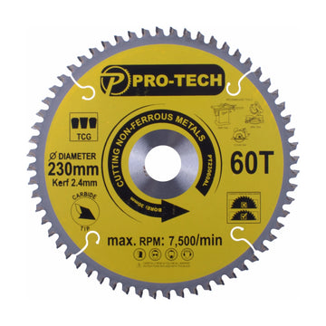 Pro-Tech TCT Circular Saw Blade 230 x 2.4 x 30mm 60T – Aluminium Cutting - image 01