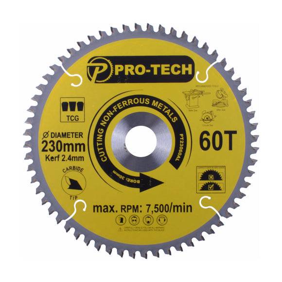 Pro-Tech TCT Circular Saw Blade 230 x 2.4 x 30mm 60T – Aluminium Cutting - image 01