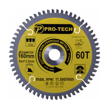 Pro-Tech TCT Circular Saw Blade 160 x 2.2 x 20mm 60T – Aluminium Cutting - image 01