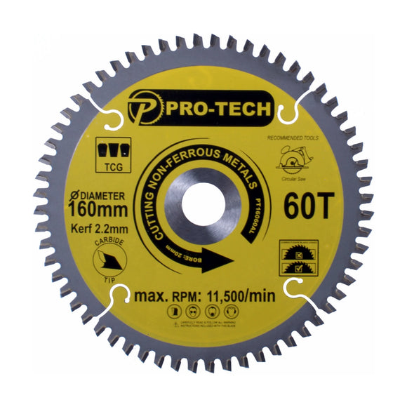 Pro-Tech TCT Circular Saw Blade 160 x 2.2 x 20mm 60T – Aluminium Cutting - image 01