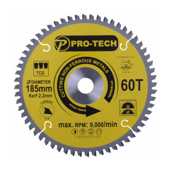 Pro-Tech TCT Circular Saw Blade 185 x 2.2 x 20mm 60T – Aluminium Cutting - image 01