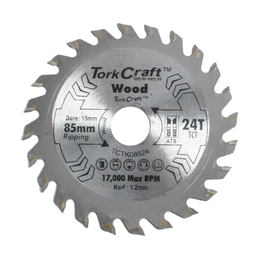 Tork Craft TCT Saw Blade 85mm X 1.2mm X 15mm X 24t Wood Thin Kerf - image 01