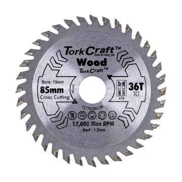 Tork Craft TCT Saw Blade 85mm X 1.2mm X 15mm X 36t Wood Thin Kerf - image 01