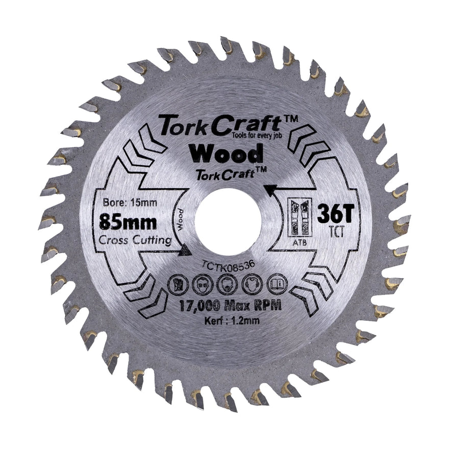 Tork Craft TCT Saw Blade 85mm X 1.2mm X 15mm X 36t Wood Thin Kerf - image 01