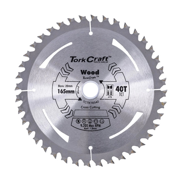 Tork Craft TCT Saw Blade 165mm X 1.6mm X 20mm X 40t Wood Thin Kerf - image 01