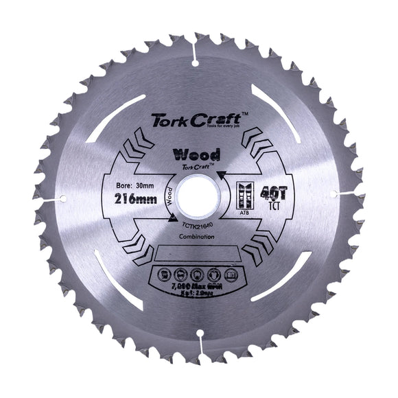 Tork Craft TCT Saw Blade 216mm X 2.0mm X 30mm X 40t Wood Thin Kerf - image 01
