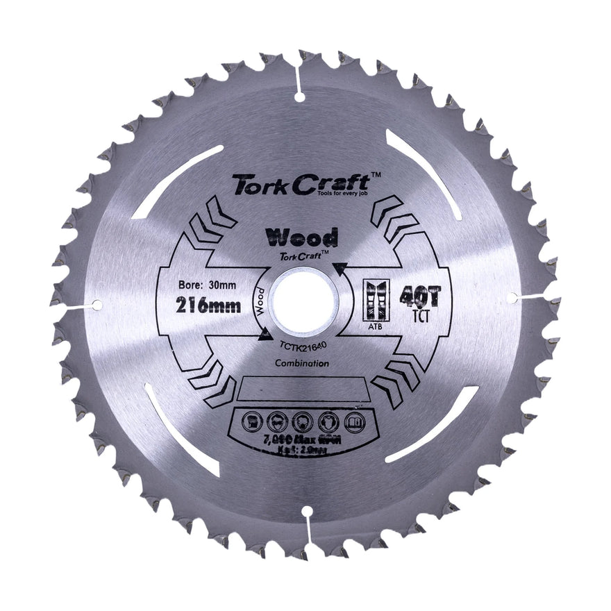 Tork Craft TCT Saw Blade 216mm X 2.0mm X 30mm X 40t Wood Thin Kerf - image 01