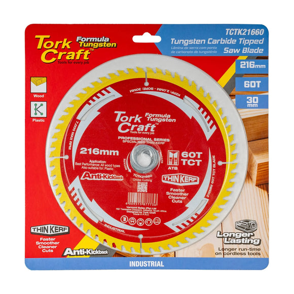 Tork Craft TCT Saw Blade 216mm X 2.0mm X 30mm X 60t Wood Thin Kerf - image 01