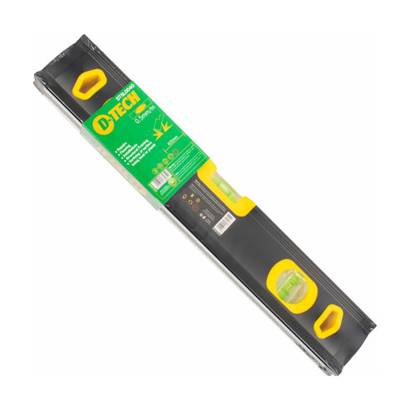 D-Tech Spirit Level Beam 400mm x 1.6mm 3 x Vial 0.5mm Accuracy Aluminium - image 01