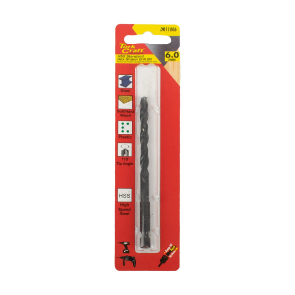 Tork Craft Drill Bit HSS Standard 6.0mm Hex Shank - image 01