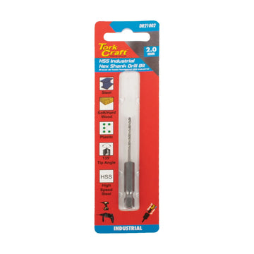 Tork Craft Drill Bit HSS 2.0mm 135deg Hex Shank Industrial Bit - image 01