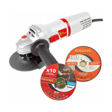 Tork Craft Angle Grinder 115mm TCAG0115 with 10pce 115mm Cutting Disc Promo Tin - image 01
