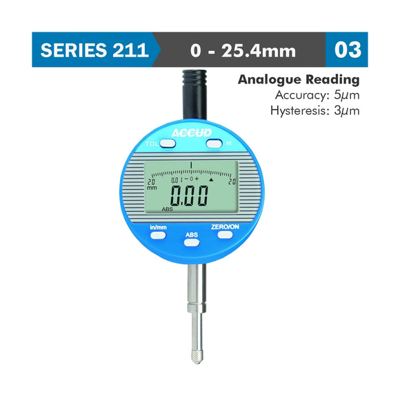 Accud Digital Indicator Flat & Lug Back 25.4mm 0.01mm Resolution - image 01