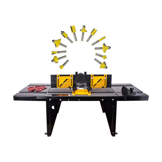 Tork Craft Router Table RT001 with 12pc 1/4 Shank Router Bit Set DY012B - image 01