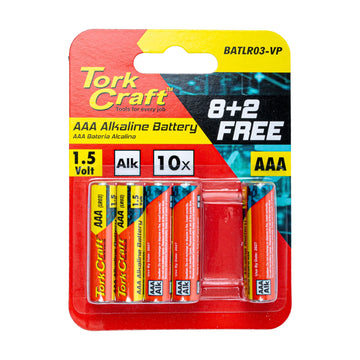 Tork Craft Battery AAA 1.5v Value Pack 10 Pack 8 + 2 Free Alkaline - image 01