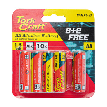 Tork Craft Battery AA 1.5v Value Pack 10 Pack 8 + 2 Free Alkaline - image 01