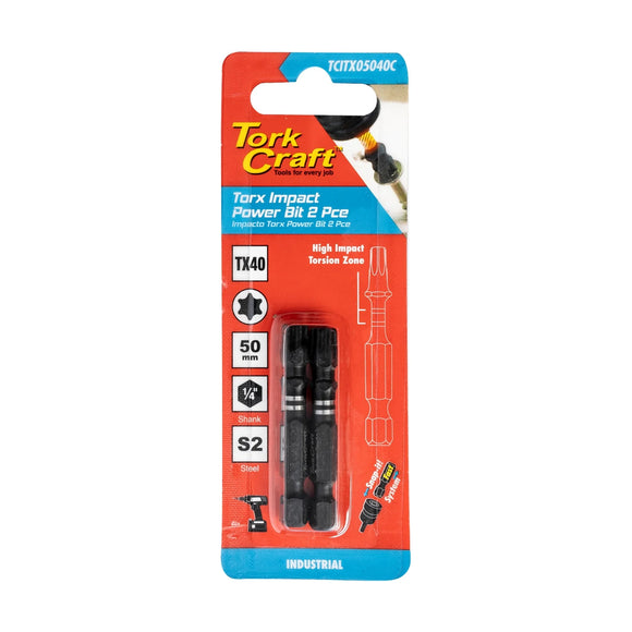 Tork Craft Torx Tx 40 Impact Power Bit 50mm 2pc - image 01