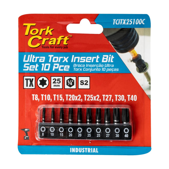 Tork Craft Torx Impact 10pc Insert Bit Set (t8, T10, T15, T20x2, T25x2, T27, T30, - image 01