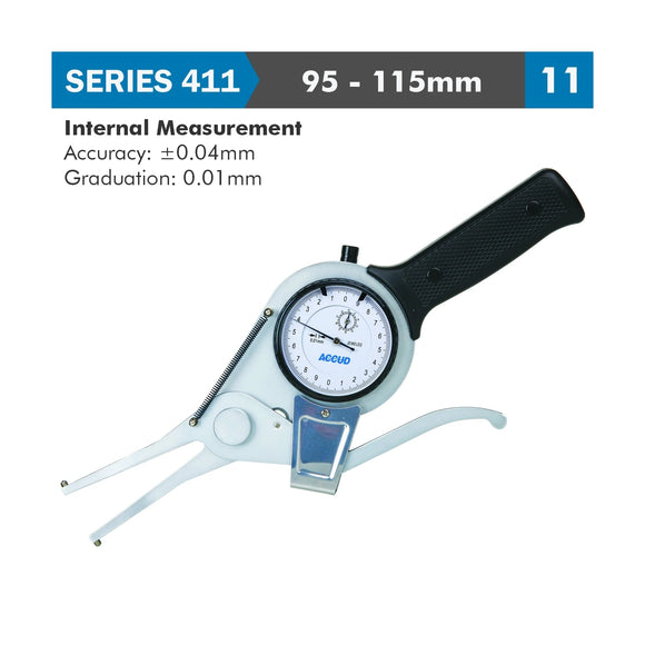 Accud Internal Dial Caliper Gauge 95-115mm 0.04mm Accuracy 0.01mm Graduation Jaw Length 1 - image 01