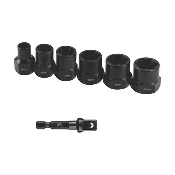 Tork Craft Bolt Extract Set 7pce 8/10/12/13/17/19mm 1pc 50mm 1/4' Socket Adaptor - image 01