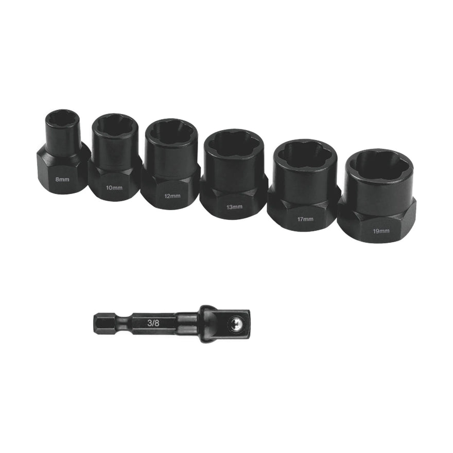 Tork Craft Bolt Extract Set 7pce 8/10/12/13/17/19mm 1pc 50mm 1/4' Socket Adaptor - image 01