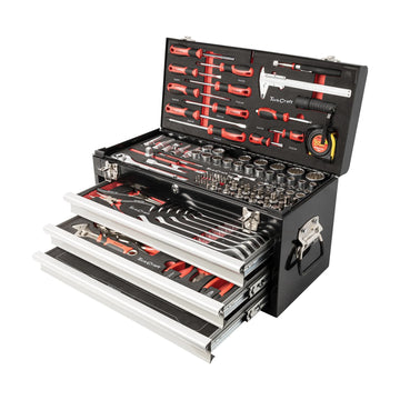 Tork Craft Tool Box 154 Pce 3 Drawer & Top Tray 535x255 X 315mm Track Box - image 01