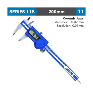 Accud Digital Caliper 200mm 0.02mm Accuracy Ceram. Jaws Stainless Steel 0.01mm Resolution - image 01